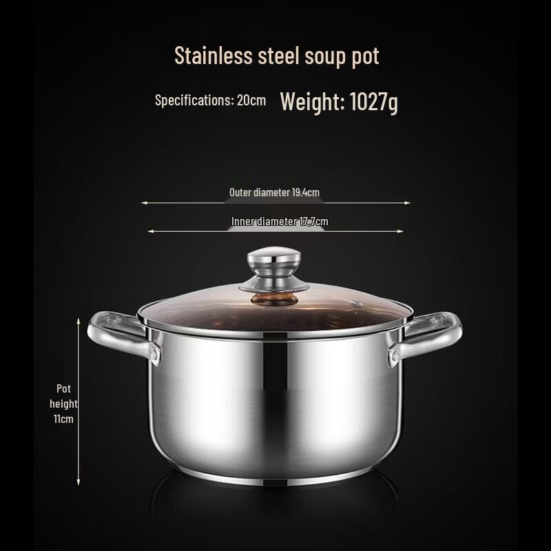 HANDUNYOU 20cm Stainless Steel Soup Pot
