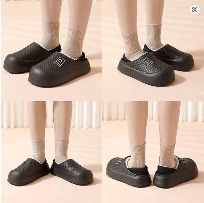Waterproof Cotton Slippers for Women Men Winter Outdoor Indoor Non Slip Home Plush Shoes Thick Bottom Cute Bear Shoes Couple