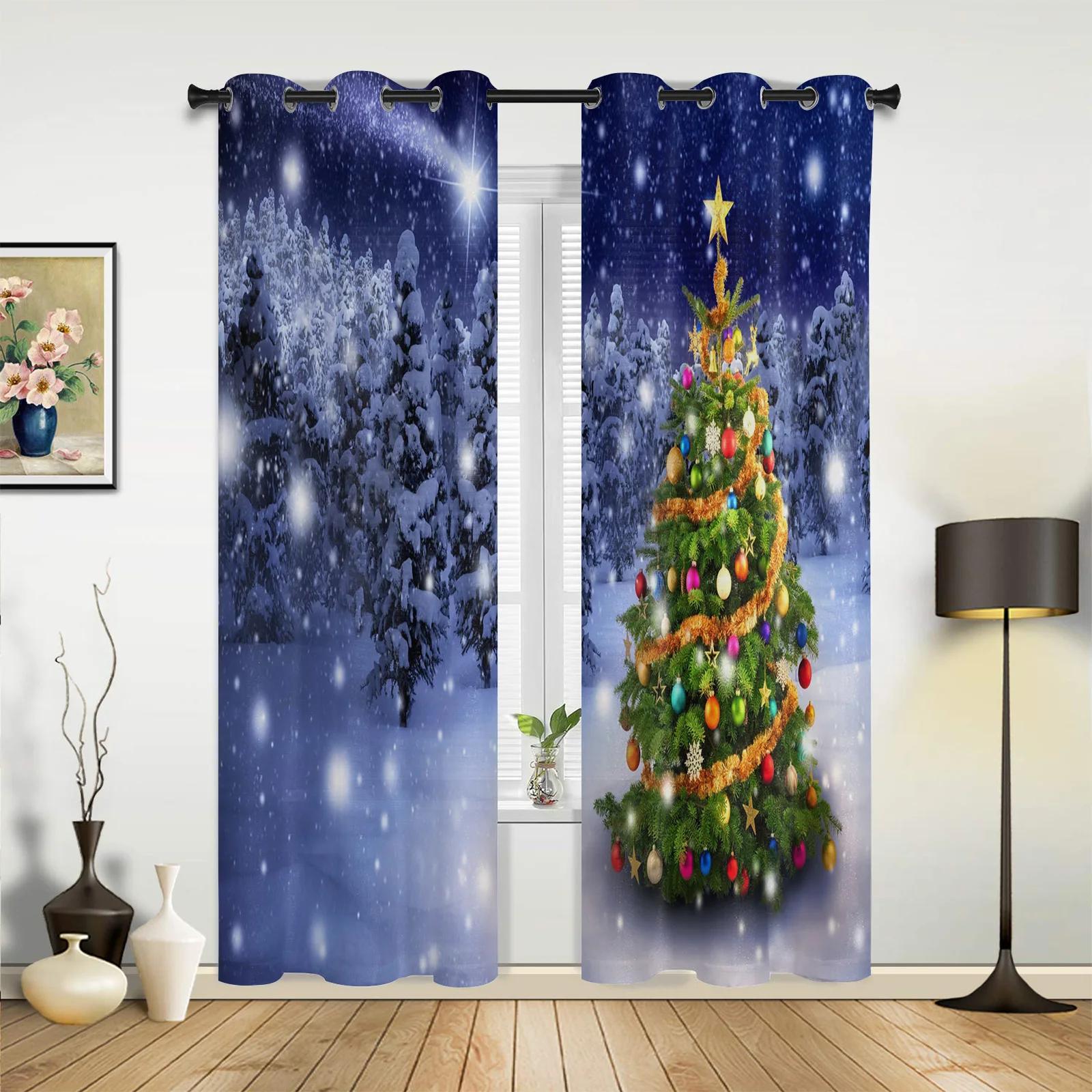 

Christmas Snowflake Background Window Curtains Home Decoration Living Room Curtains Kid s Room Cortinas For Kitchen Bedroom 135W x 60H(cm) x1