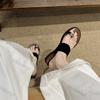 Fashion Women's One Word Slippers 2025 Summer New Outdoor Breathable Clip Toe Wedge Flat Shoes Fashion Height Increase Slip On Sandals