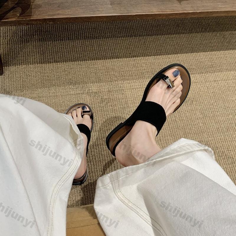 Fashion Women's One Word Slippers 2025 Summer New Outdoor Breathable Clip Toe Wedge Flat Shoes Fashion Height Increase Slip On Sandals
