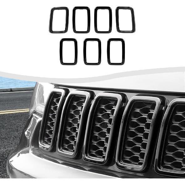 

RT-TCZ 7PCS Front Grill Mesh Inserts,Rings Covers Inserts Kit for 2017 2018 2019 2020 2021 Jeep Grand Cherokee Not fit for SRT, Trackhawk & 2021 Black (No Mesh)