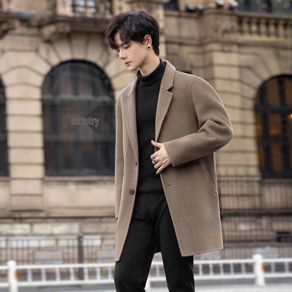 Men's AZ6645 Double-Sided Wool Coat, Mid-Length Korean Style, High-End Suit Jacket for Autumn/Winter 2025