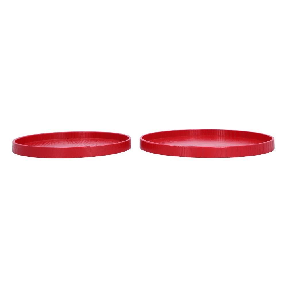 2Pcs Wood Serving Platter Wood Grain Circular Tray Simple Display Tray Vanity Storage