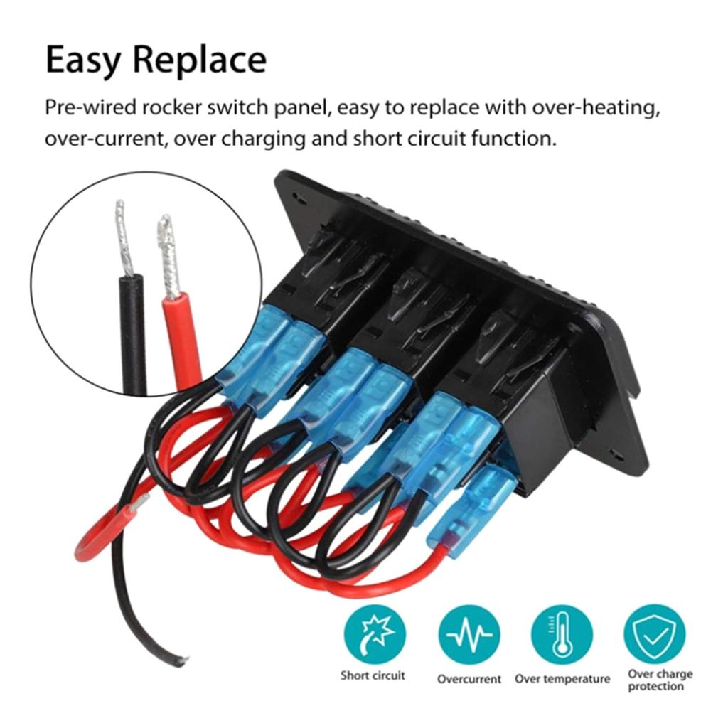 12V Switch Panel Rockers Light Toggle with Blue LED Light Indicator Easy n Waterproof Design for Vehicles Boats