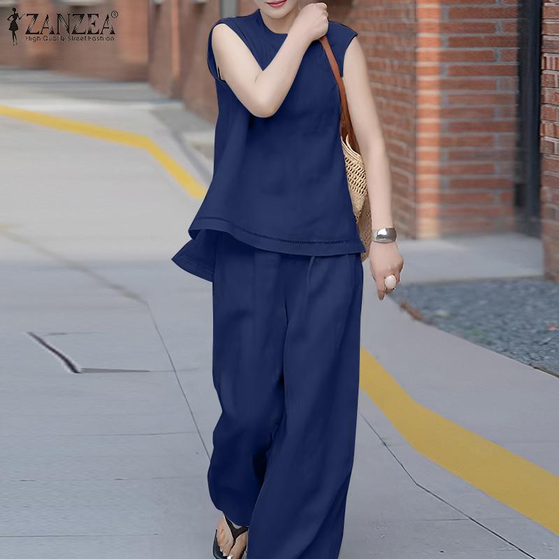 ZANZEA Women Sleeveless Vest Tops and Pants Casual Two Piece Suit Sets