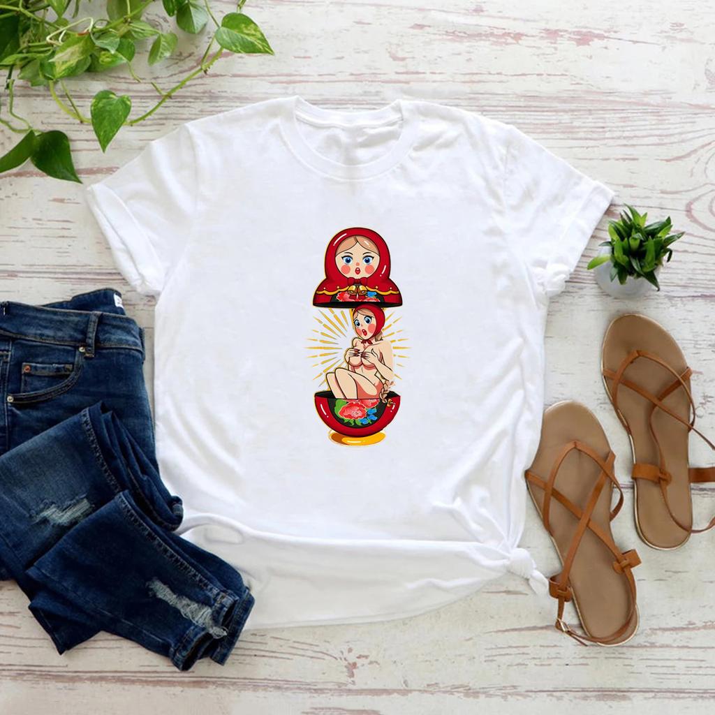 ZX TEE Beautiful Russian Matryoshka Doll Russia Souvenir Gift Soviet Union Traditional Cyrillic T-Shirt Women's Fun Pattern Tops