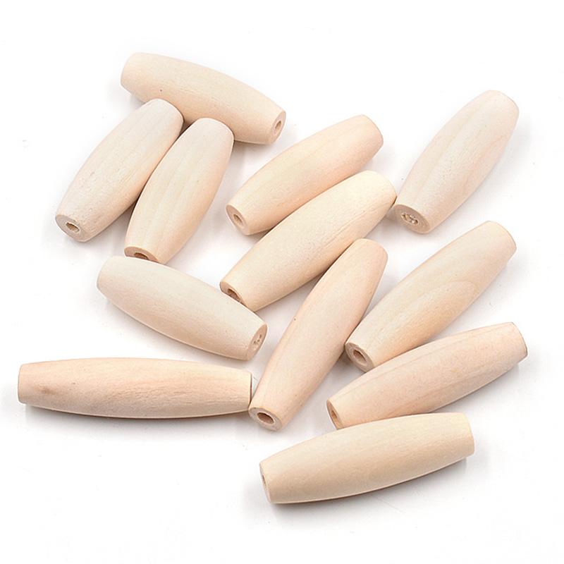 20pcs Long Oval Rugby Shape 15x45mm Natural Wood Loose Eco-friendly Beads for DIY Crafts Woodcraft Jewelry Making Accessories