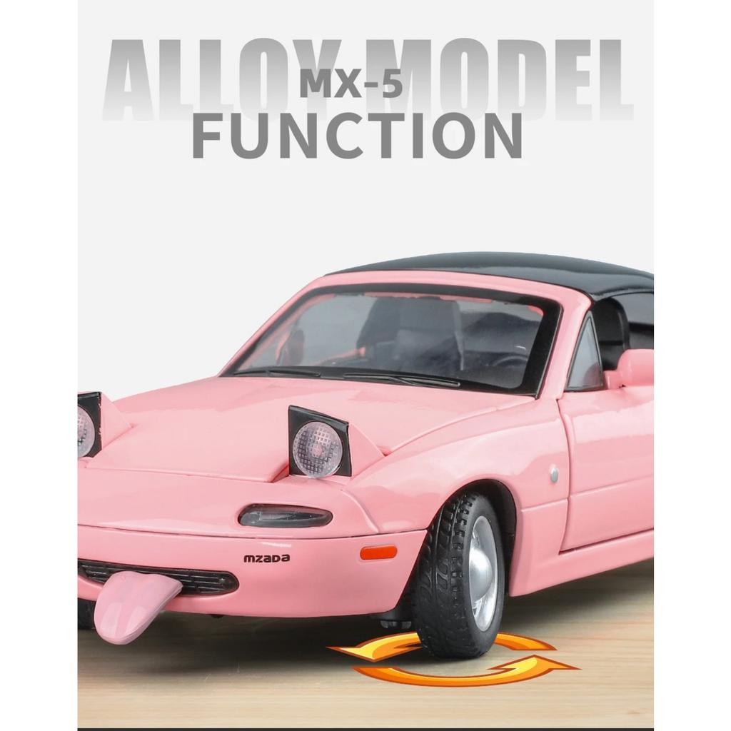 1/24 Mazda Miata MX5 Roadster Toy Car Model Diecast Alloy Metal Miniature Vehicle Model Sound & Light Collection Gift for Boy