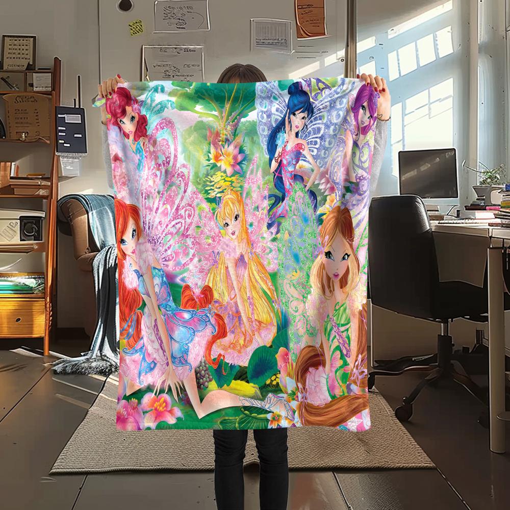 1 pièce Couverture Flanelle Imprimée Winx Club, Haute qualité Toutes Saisons, Décoration Maison, Chaleur et Confort, Parfait pour les Cadeaux de Noël
