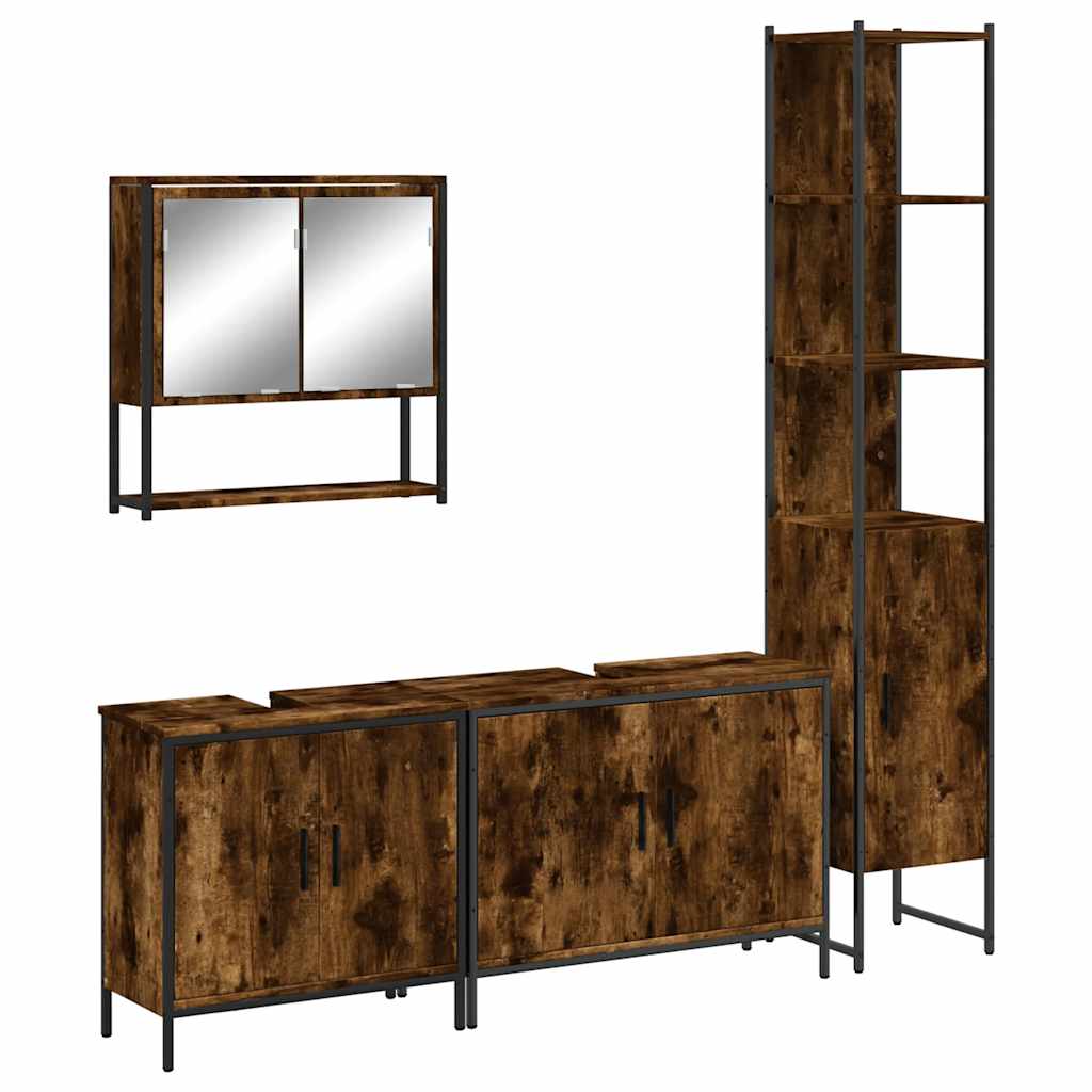4 piece bathroom furniture set smoked oak wood based material