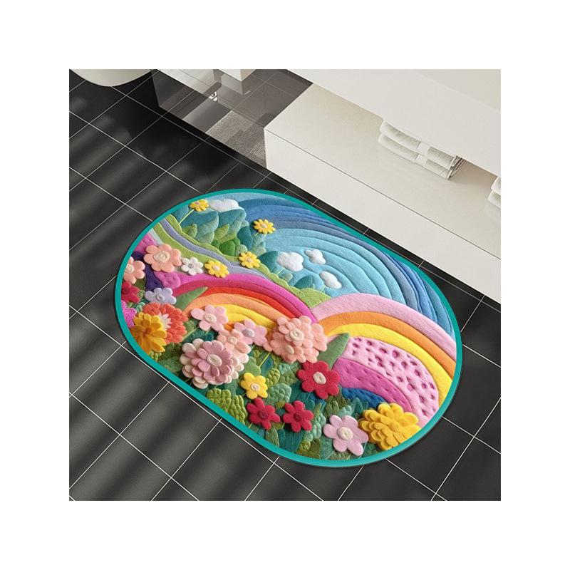 Ins Wind 3D Rainbow Diatom Mud Floor Mat Shower Room Water-Absorbing Quick-Drying Floor Mat Household Non-Slip And Dirt-Resistant Bathroom Floor Mat