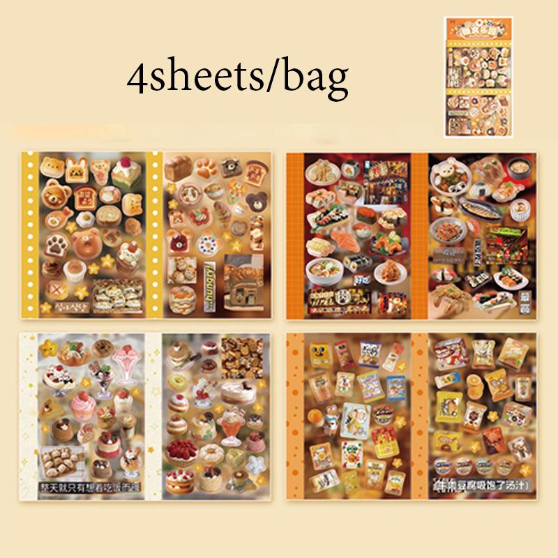 4sheets/bag Sticker Pack Korean Kawaii Food Stickers Scrapbooking Stationery DIY Handbook For Phone Case Notebook Decoration