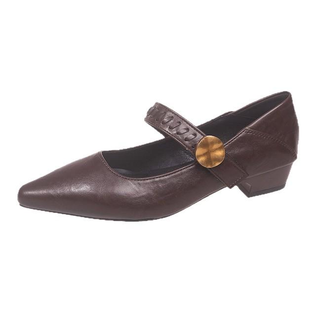 French pointed flat-soled medium-heeled versatile women's shoes 2025 autumn new shallow soft-soled one-word buckle strap work shoes
