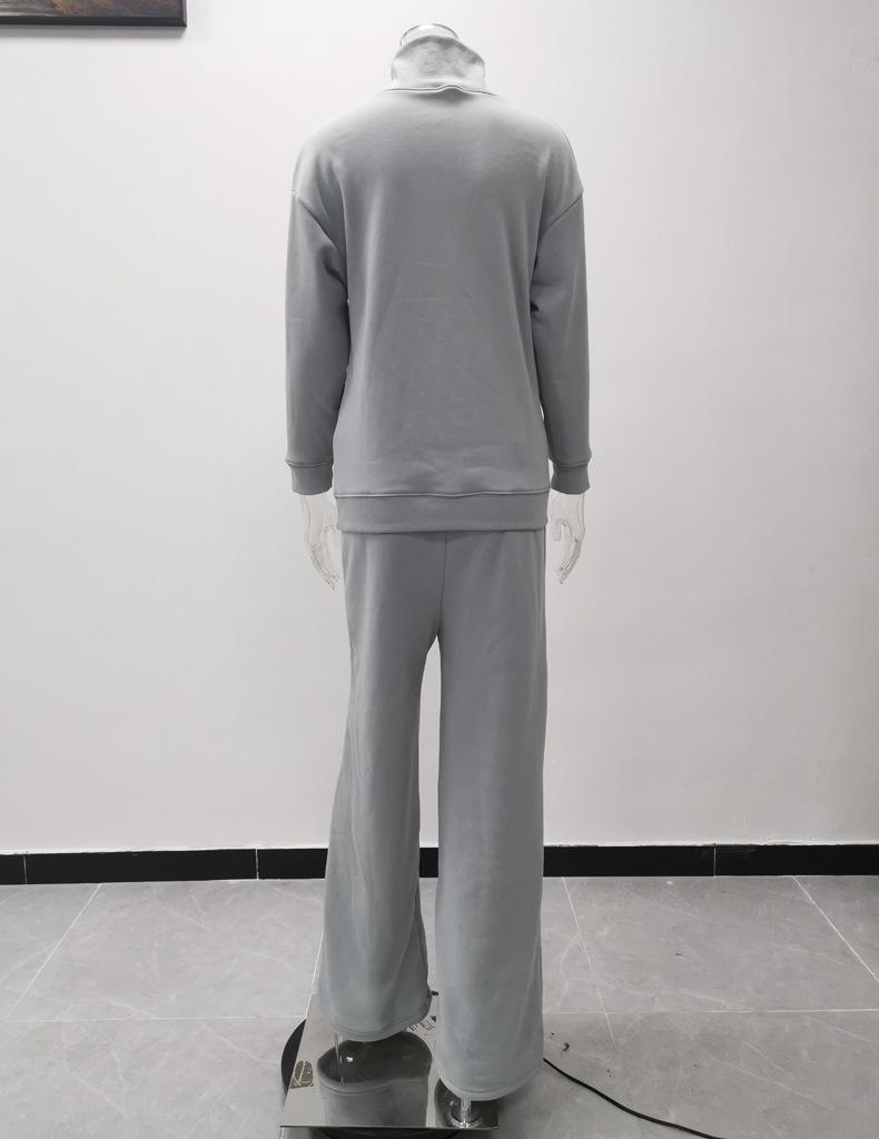 2025 European Style Brown Two-Piece: Long Sleeve High Neck Hoodie & Elegant Wide-Leg Pants