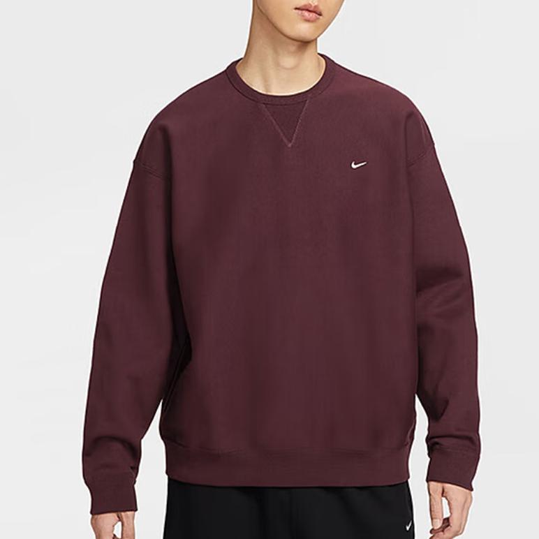 Nike Solo Swoosh Men's Fleece Crewneck Sweatshirt Burgundy HV1087-652