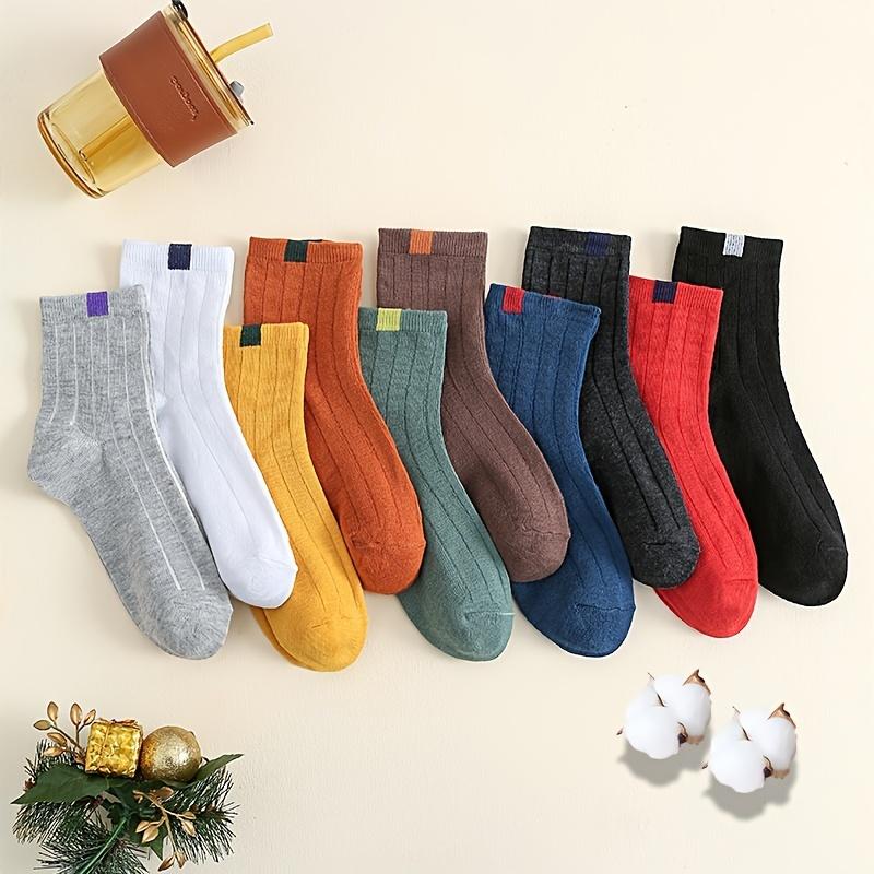 Paquete de 10 calcetines de algodón transpirables para hombre, duraderos, cómodos, de tejido de punto de color sólido para uso diario
