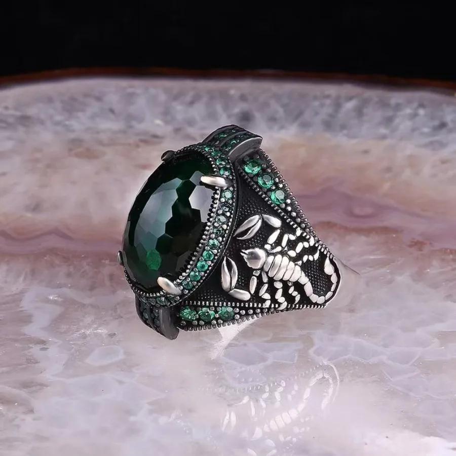 New Retro and Unique Malachite Ring, Light Luxury Ring, Men s Retro Scorpion 8