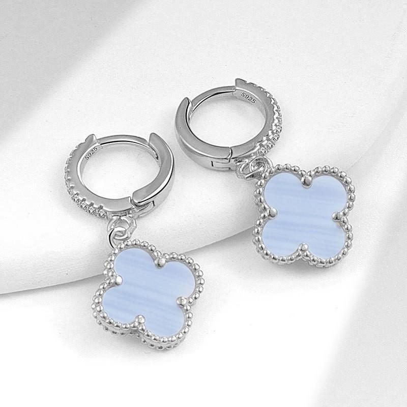 Womens Four Leaf Clover Earrings 18K Gold Plated Red Agate Luxury Fashion Jewelry