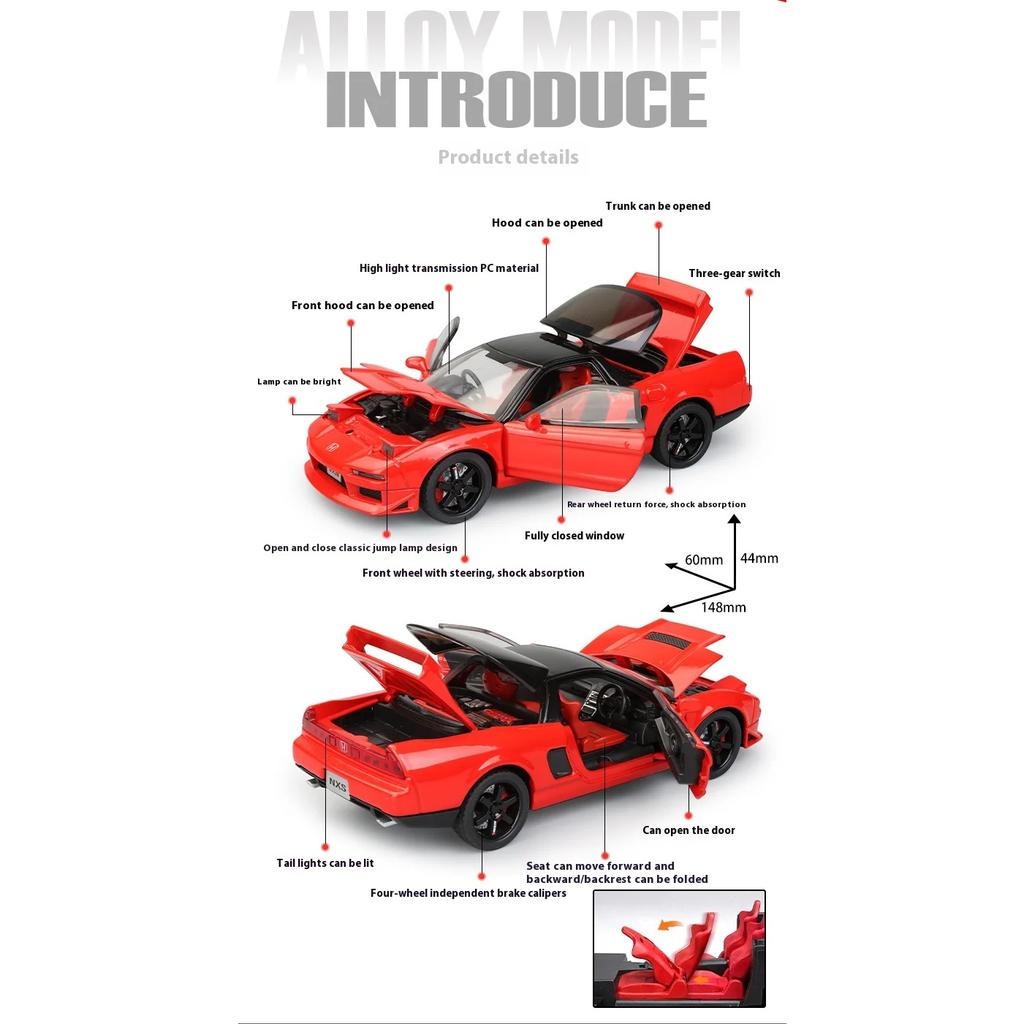 1/32 Alloy Die Cast Honda Acura NSX NA1 Sports Car Model Simulation Sound and Light Belt Base Collection Ornament Gift