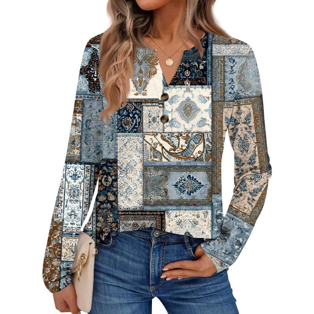 Women's Floral Print Long Sleeve  Shirt Elegant Casual Tops Trendy Shirt Tops