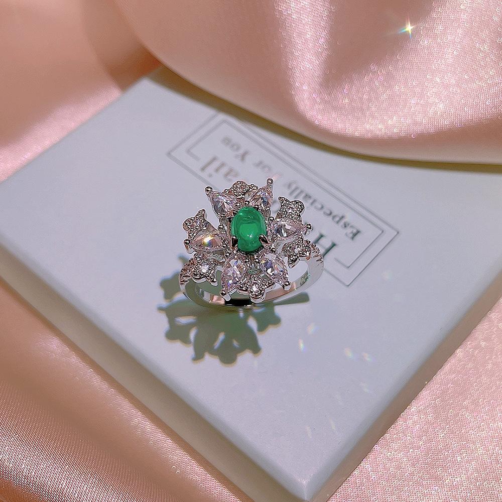 Exquisite Fashion Charming Emerald Ring Pendant Necklace Set Ladies Luxury Emerald Jewelry Party Mother's Day Gift