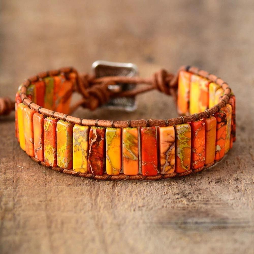 Charm Beads Braided Bracelets Hand Jewelry Bohemian Style Bangle Rainbow Stone Bracelet  Girls