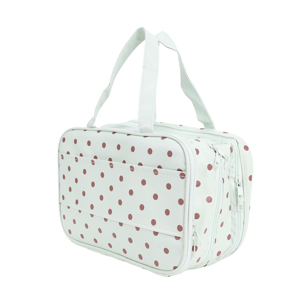Polka Dot Makeup Bag with Compartments Water Proof Wide Opening Makeup Bag for Traveling Large Capacity Mint Chocolate