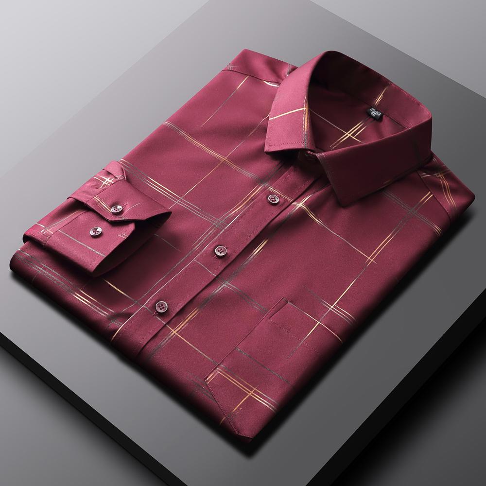 Old Money Style Sleek Stretch Wrinkle-Free Clothes for Man Long Sleeve Striped Printed Lightweight Dress Shirt with Pocket