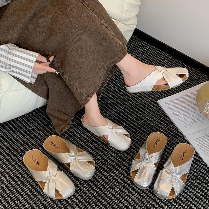 Baotou Half Slippers Women's Fashion New Summer Soft Leather Flat Bottom Soft Sole Temperament One Foot Cool Slippers Women's Shoes