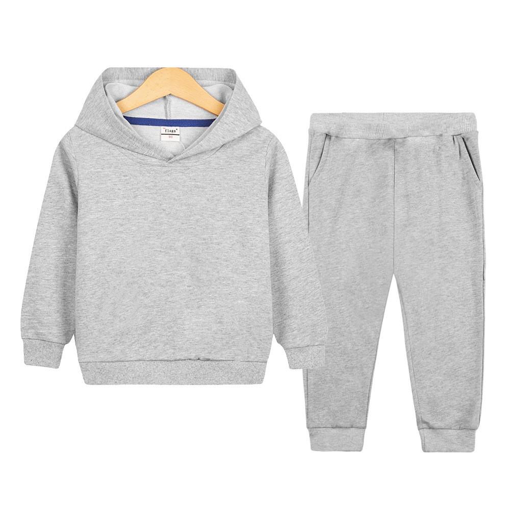 Kids' European & American Solid Color Fleece Hoodie Set for Medium & Large Boys & Girls Winter Collection