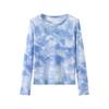 Crew Neck Mesh Printing Long-sleeved Shirt Women's Spring and Summer Slim-fitting Thin and Slightly Transparent Sunscreen Top