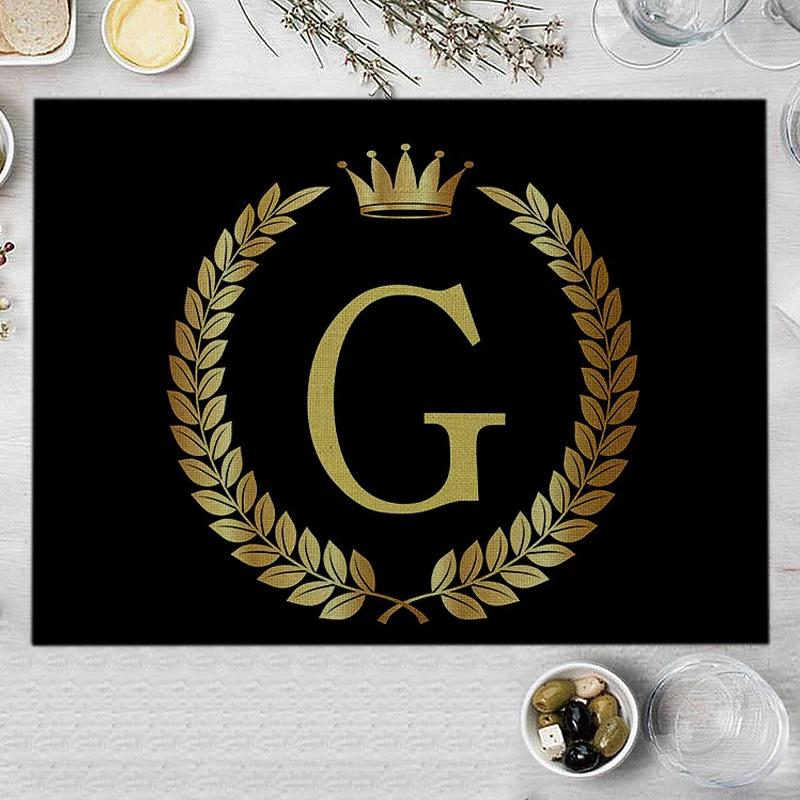 1PC Home Decor Black Gold Letter Printing Linen Placemat for Dining Table Drink Coaster Home Decoration Modern Kitchen Cup Pads