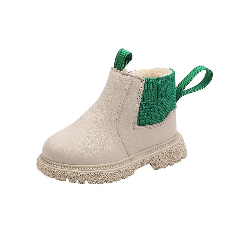 Winter Boots Kids Boys Girls Short Boots Black Beige Brown Velvet Chelsea Boots for Toddlers Nice Children Platform Shoes I07088