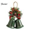 Indoor Holiday Scene Arrangement Christmas Bell Ornaments, Metal Double Jingle Bells Xmas Tree Hanging Gift for Friends Decoration with Pinecones