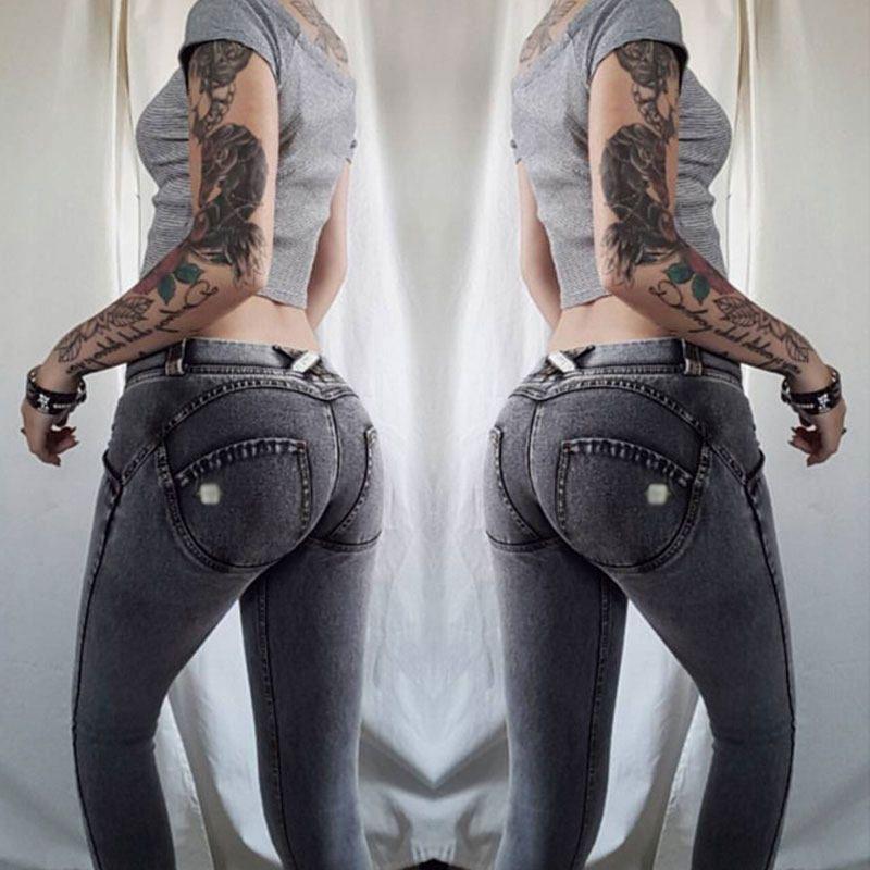 

Peach Pants Denim Fitness Yoga Female Hip Lift Hip Raise Characteristic Skipping Rope Imitation Denim Outwear Fashion Vacuum Sexy Smoke Gray XL (54.5-59kg)