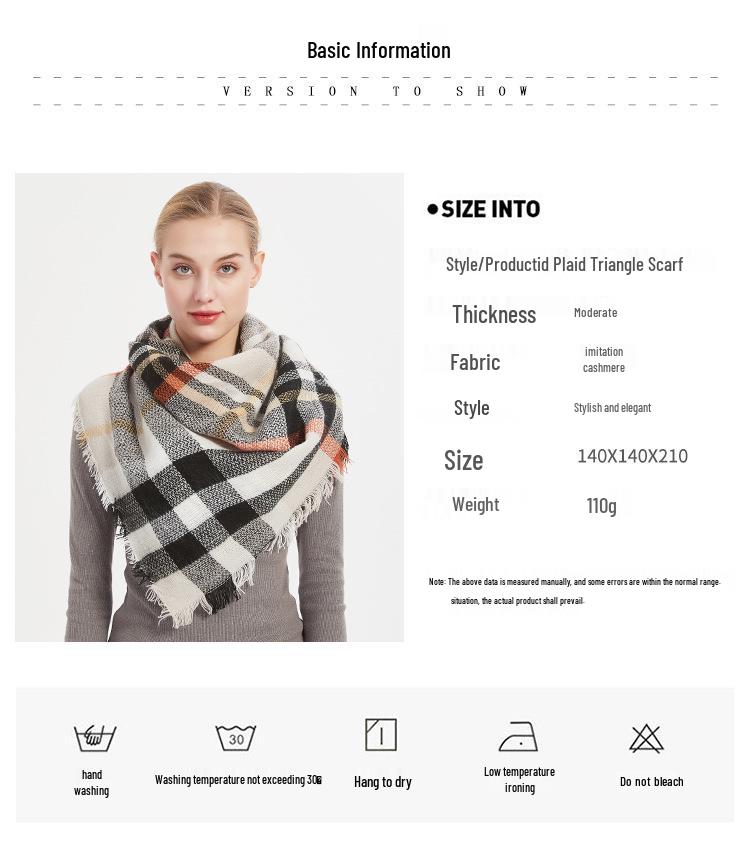 Sciarpa a scialle triangolare a quadri in finto cachemire stile europeo americano - Scaldacollo alla moda versatile per primavera, autunno, inverno