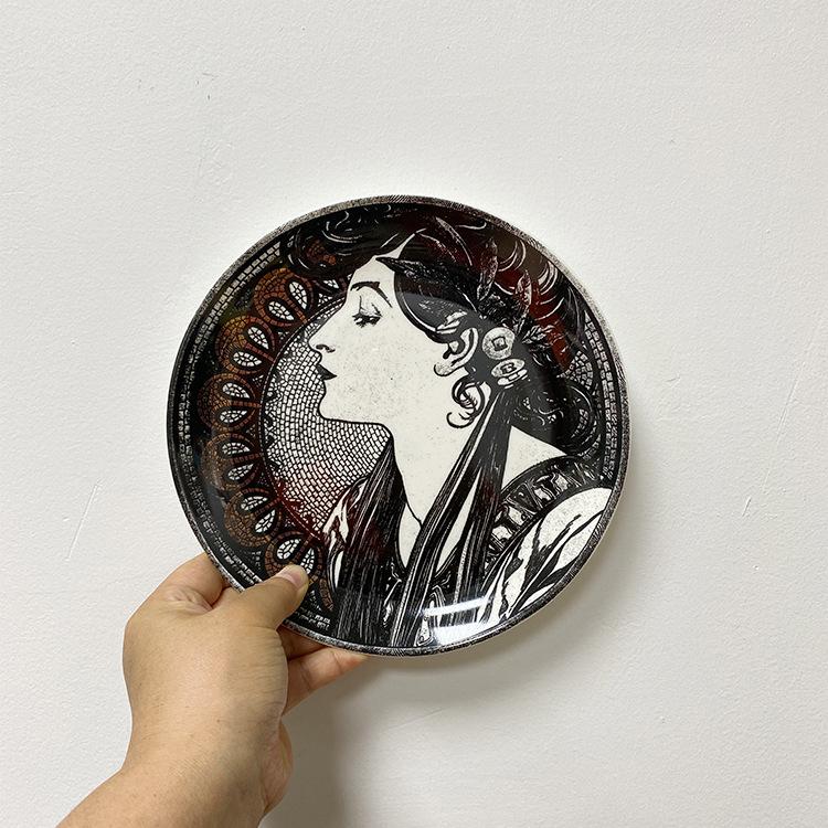 8 inch Alphonse Maria Mucha Oil Painting Decorative Wall Plate Home Bar office Wall Hanging Crafts Dish Decor Plate