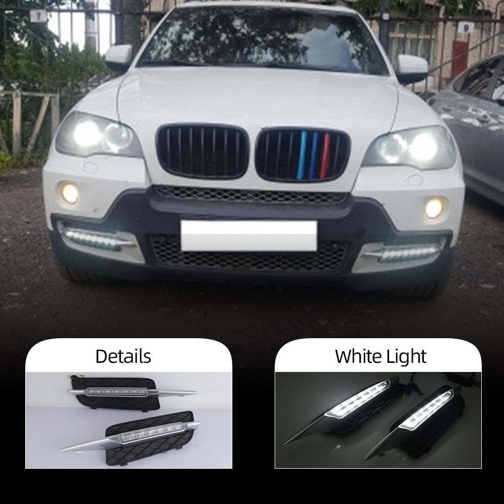 

2 шт. DRL для BMW X5 E70 2007 2008 2009 2010 дневные ходовые огни дневного света автомобиля светодиодные противотуманные фары крышка