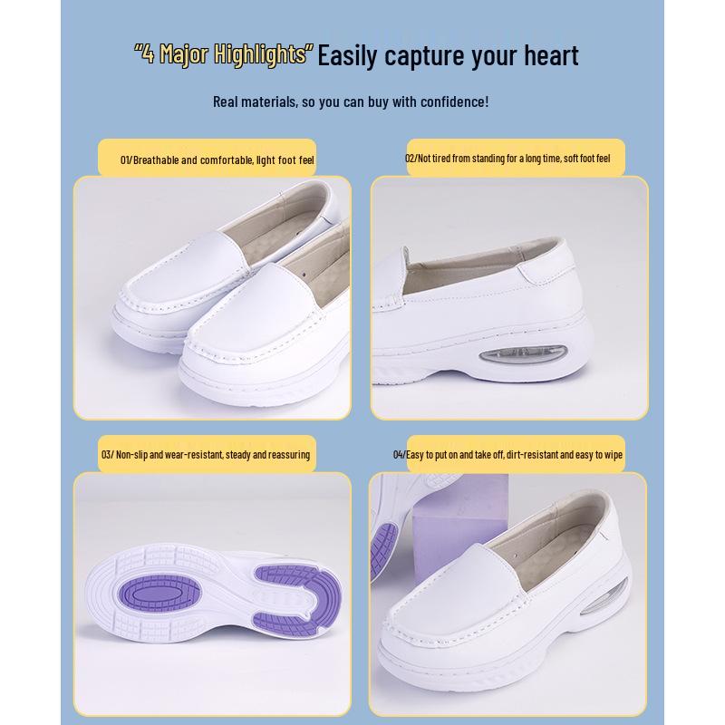 Women's Genuine Leather Nursing Shoes with Cushioning and Anti-Slip Soles for Comfort and Shock Absorption