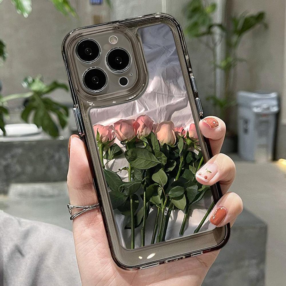 Rose Flower Phone Case For iPhone 14 Pro Case for iPhone 11 16 Pro 13 12 15 Pro Max XR XS X 7 8 SE Soft Shockproof Clear Cover