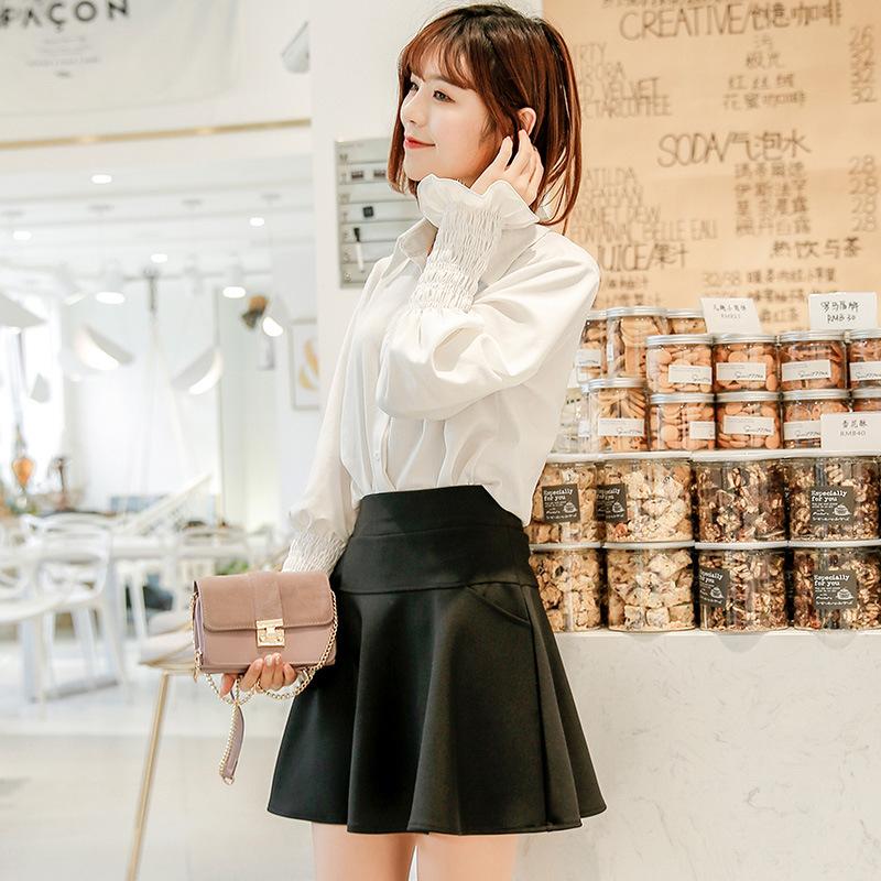 Women High Waist A‑Line Mini Skirt With Pockets Anti‑Chafing High Stretch Solid Color Swing Short Skirt For Spring Summer