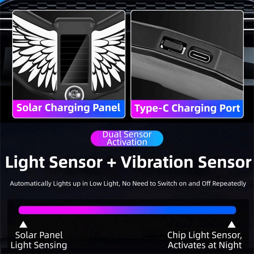 Wings Shaped Solar Warning Light Colorful Solar Wings Lamp Universal Rear Tail Lamp  SUV
