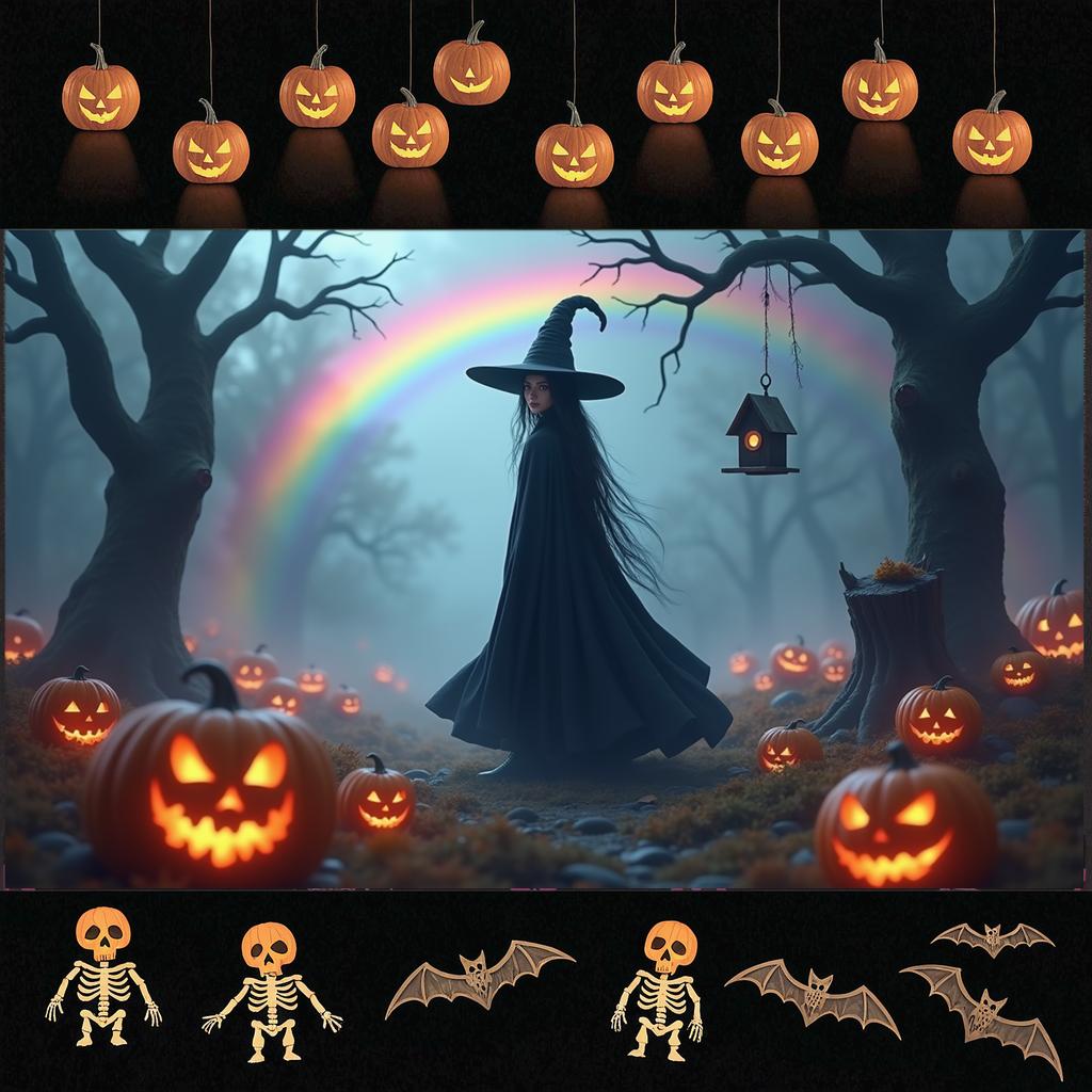 Halloween Decor Spooky Setting Fantasy Scene Spooky Decoration Outdoor Scene Witch Banner For Night Event Photo Background
