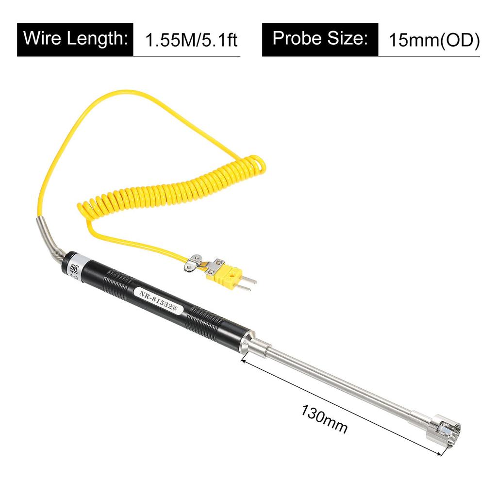 uxcell Type K Surface Thermocouple Temperature Probe Sensor Stainless Steel M 15x135 mm -58-932°F (-50-500°C) 1.55
