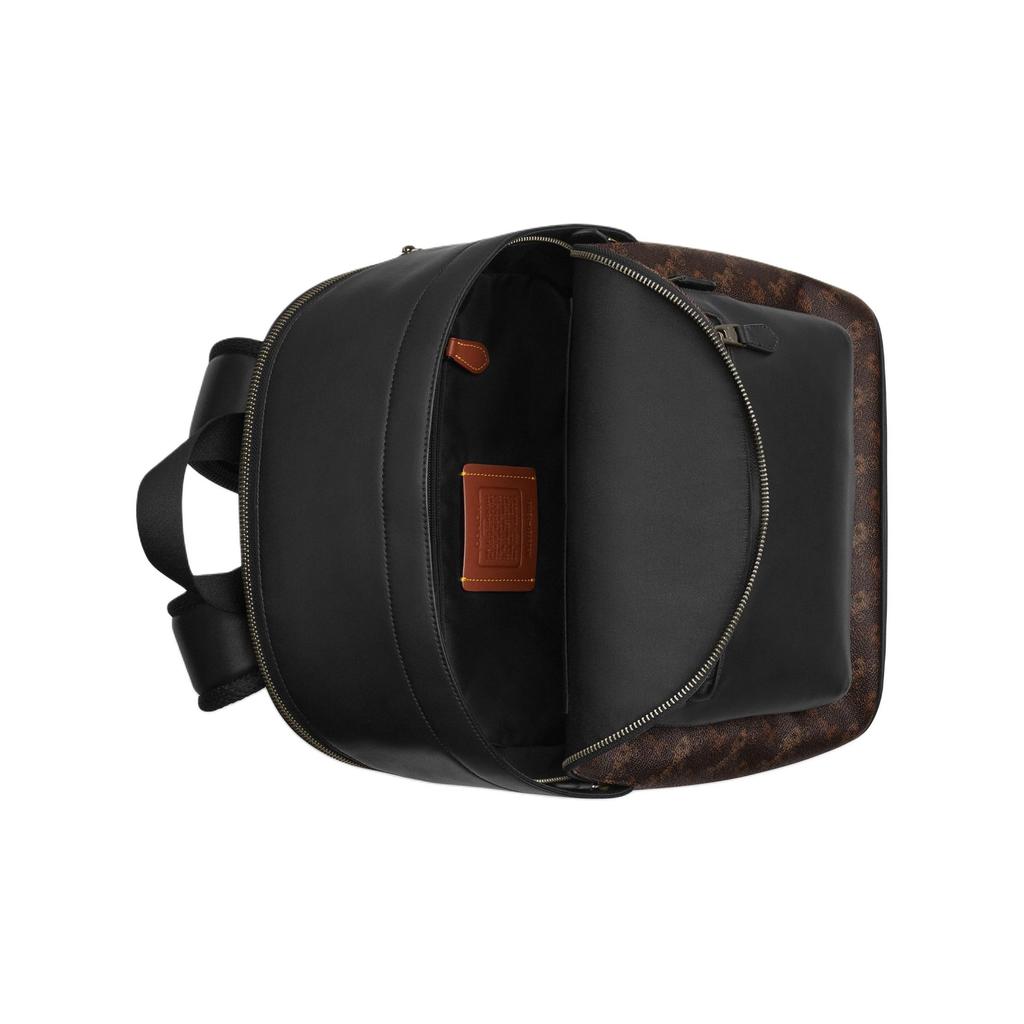Coach West 32 Classic Logo Horse And Carriage Pattern Leather And Fabric Mixed Material Backpack Large Unisex Backpack Truffle CBX16-QBYBL