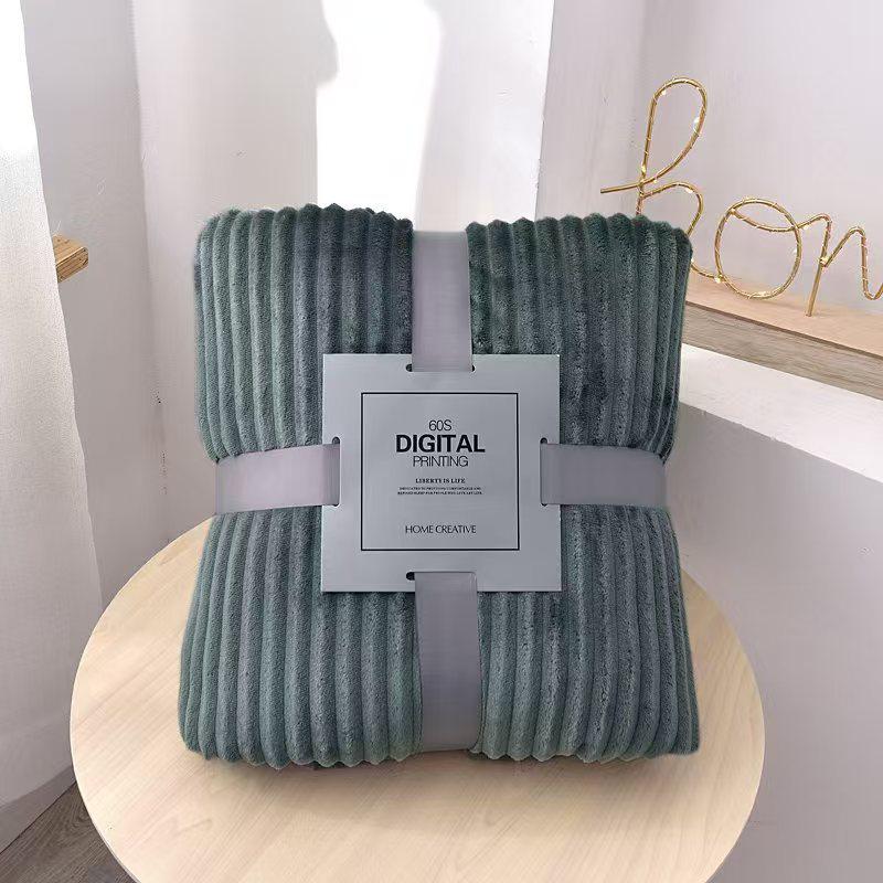Thick Striped Flannel Fleece Blanket - Super Soft Throw for Office, Yoga, or Gift