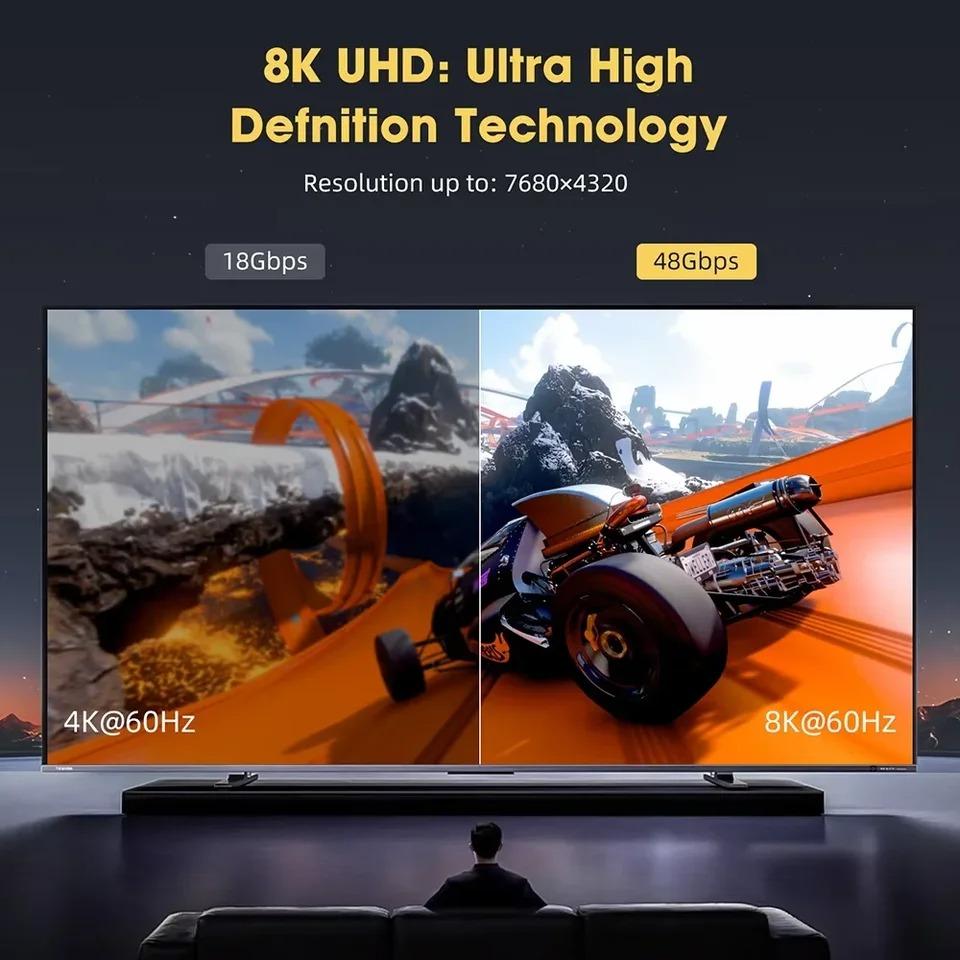 HDMI 2.1 Cable HDMI-compatible Vedio Cable 8K@60Hz 48Gbps EARC ARC HDCP High Speed Video Cable HDMI Connector Adapter for PS4 PS5 PC TV Projector