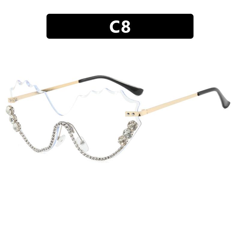 

Солнцезащитные очки без оправы с бриллиантовой инкрустацией, Солнцезащитные очки, Солнцезащитные очки особой формы с волнистыми линзами, Защита от солнца, Для худых женщин as shown in the picture