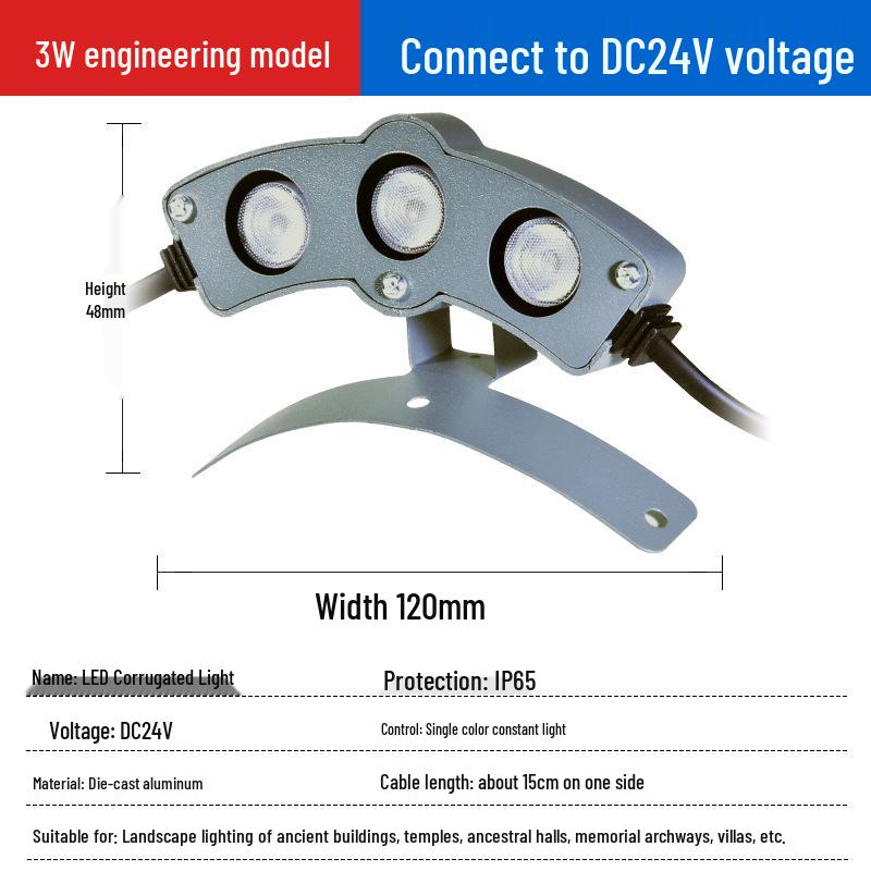 24V 6W Wasserdichte LED-Dachziegelleuchte für Außenbereiche, Tempel oder Pavillons